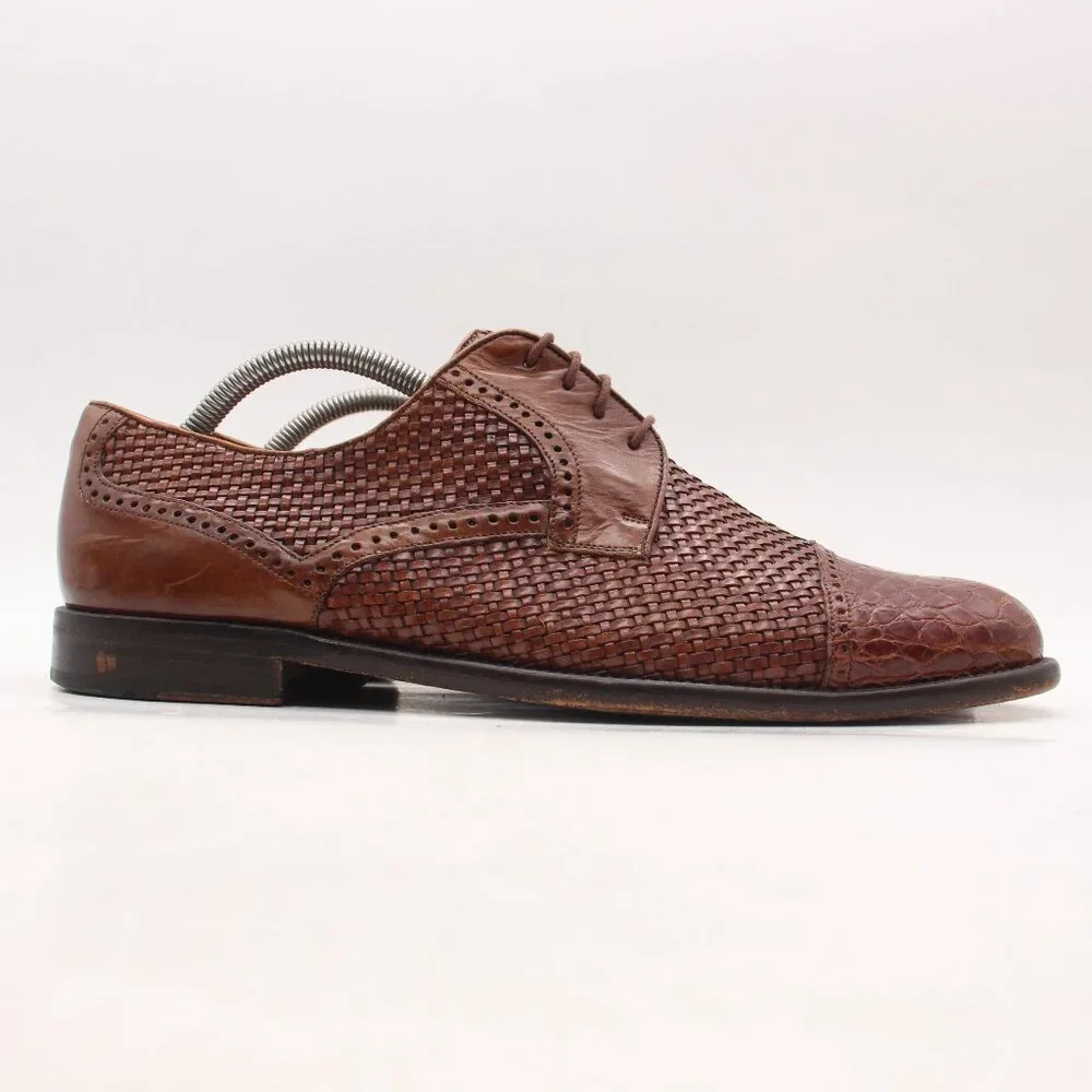 Mezlan Marina Men’s  10.5 W Brown Leather GENUINE Crocodile Cap Toe Dress Shoes